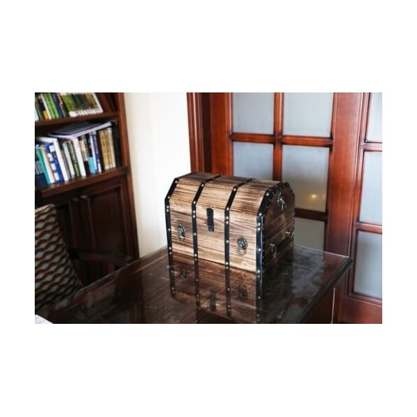 Vintiquewise Large Wooden Pirate Lockable Trunk with Lion Rings - QI003038L