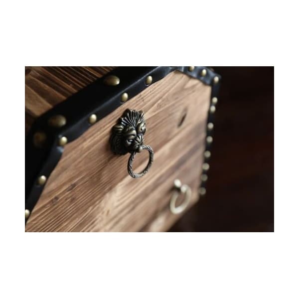 Vintiquewise Large Wooden Pirate Lockable Trunk with Lion Rings - QI003038L