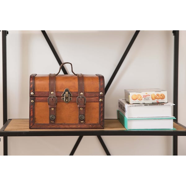 Vintiquewise Decorative Wood Leather Treasure Box - Large Trunk - QI003006.L