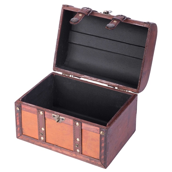 Vintiquewise Decorative Wood Leather Treasure Box - Large Trunk - QI003006.L