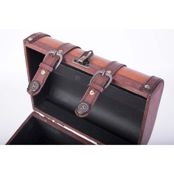 Vintiquewise Decorative Wood Leather Treasure Box - Large Trunk - QI003006.L