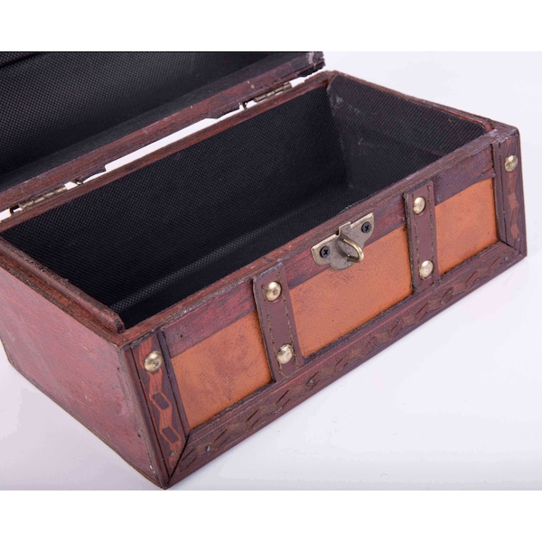 Vintiquewise Decorative Wood Leather Treasure Box - Large Trunk - QI003006.L