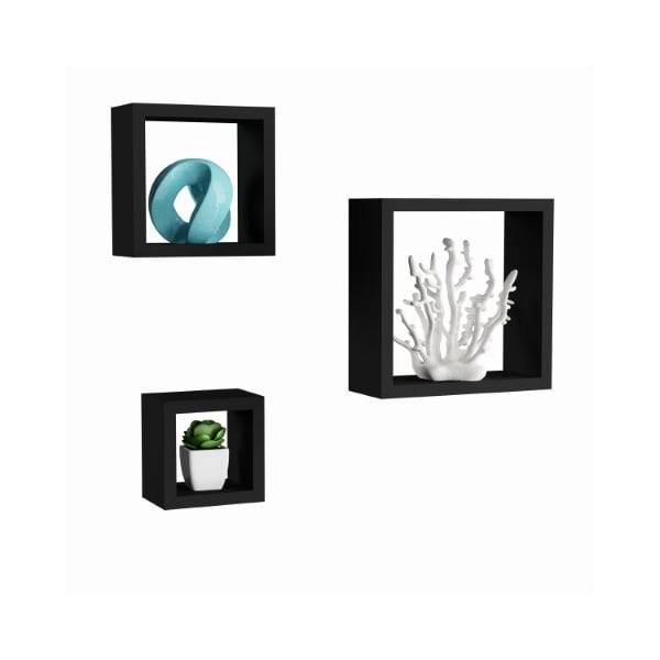 Hastings Home Floating Shelves, Cube Wall Set with Hidden Brackets, 3 Sizes to Display Decor, Books, Photos, (Black - 484899FEC