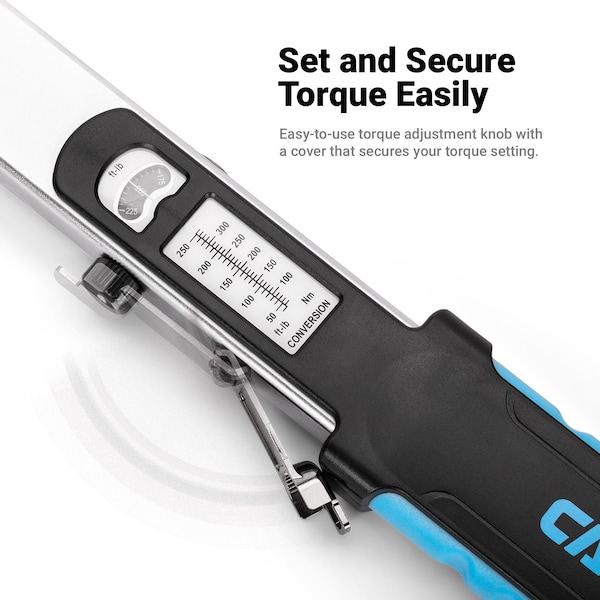 Capri Tools 1/2 in. Drive Flex-Head Split Beam Torque Wrench, 50-250 ft. lbs. - CP31600-250FL