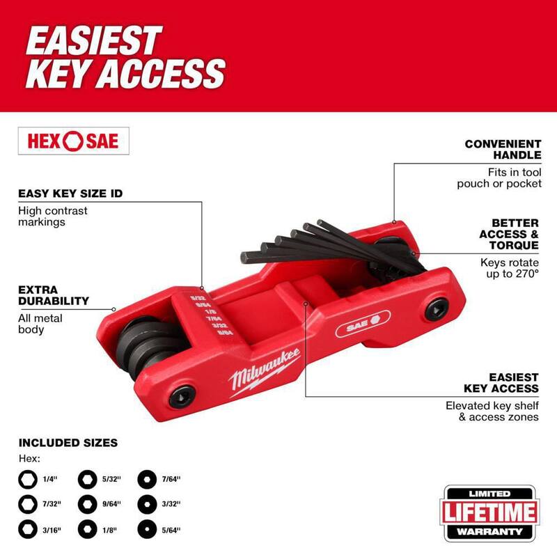 Milwaukee Folding SAE Hex Key Set (9-Piece) with Compact Auto Lock 25 ft. SAE Tape Measure with Fractional Scale - 48-22-2181-48-22-6625