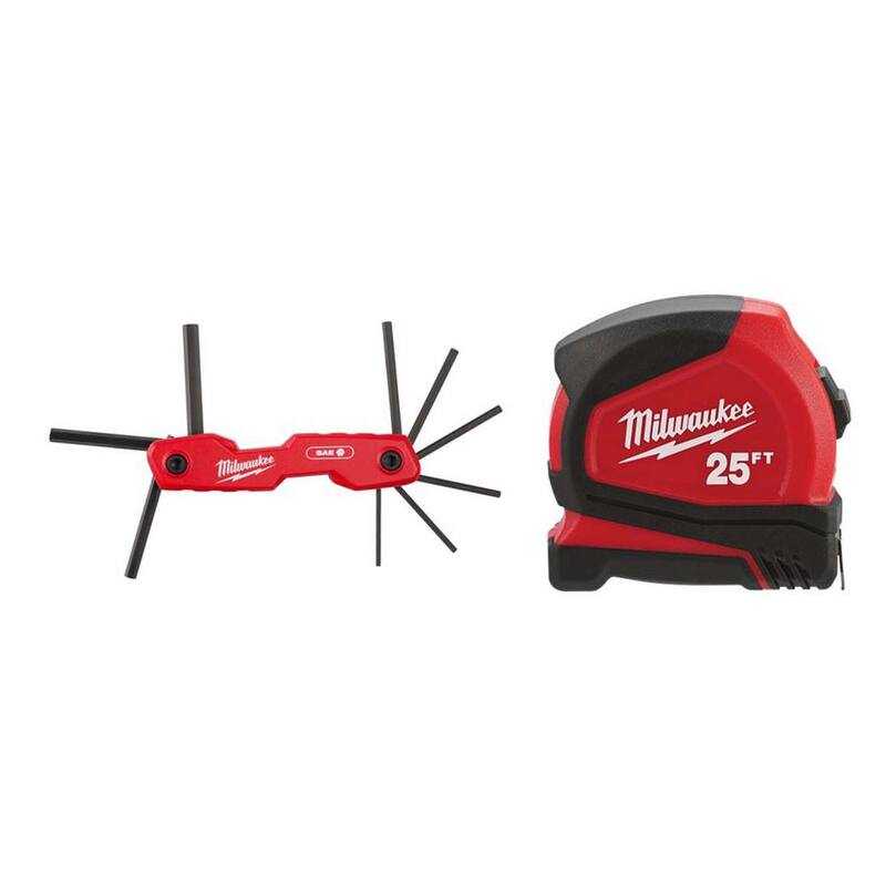 Milwaukee Folding SAE Hex Key Set (9-Piece) with Compact Auto Lock 25 ft. SAE Tape Measure with Fractional Scale - 48-22-2181-48-22-6625