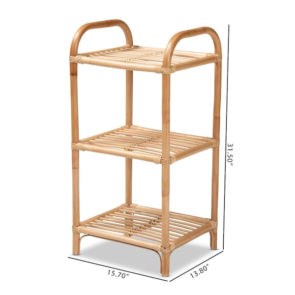 Baxton Studio Barras Modern Bohemian Natural Brown Finished Rattan 3-Tier Display Shelf - 205-12685