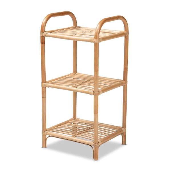 Baxton Studio Barras Modern Bohemian Natural Brown Finished Rattan 3-Tier Display Shelf - 205-12685