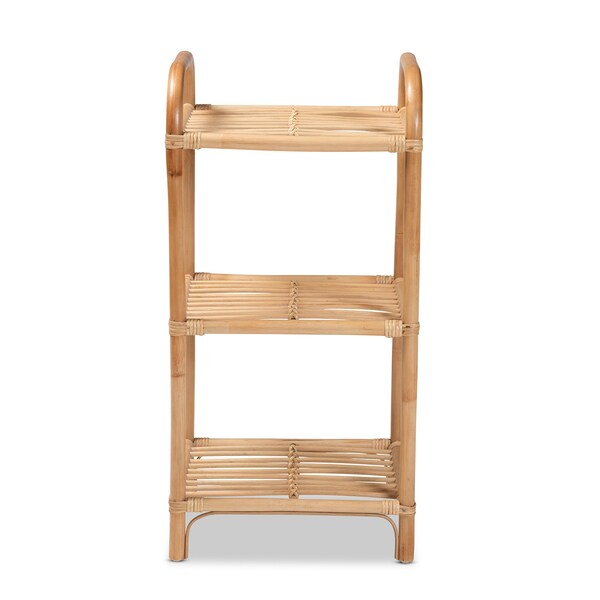 Baxton Studio Barras Modern Bohemian Natural Brown Finished Rattan 3-Tier Display Shelf - 205-12685