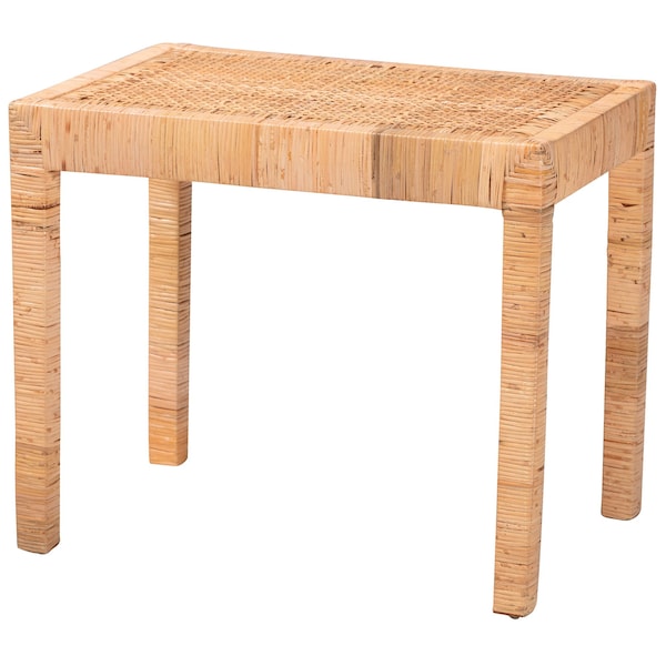 Baxton Studio Abelia Modern Bohemian Natural Rattan and Mahogany Wood Short Accent Bench - 229-13147-ZORO