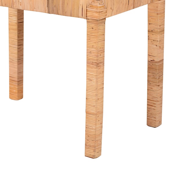 Baxton Studio Abelia Modern Bohemian Natural Rattan and Mahogany Wood Short Accent Bench - 229-13147-ZORO