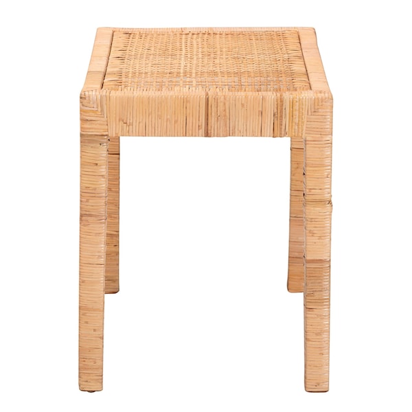 Baxton Studio Abelia Modern Bohemian Natural Rattan and Mahogany Wood Short Accent Bench - 229-13147-ZORO
