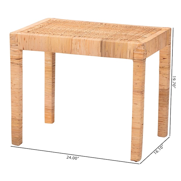 Baxton Studio Abelia Modern Bohemian Natural Rattan and Mahogany Wood Short Accent Bench - 229-13147-ZORO