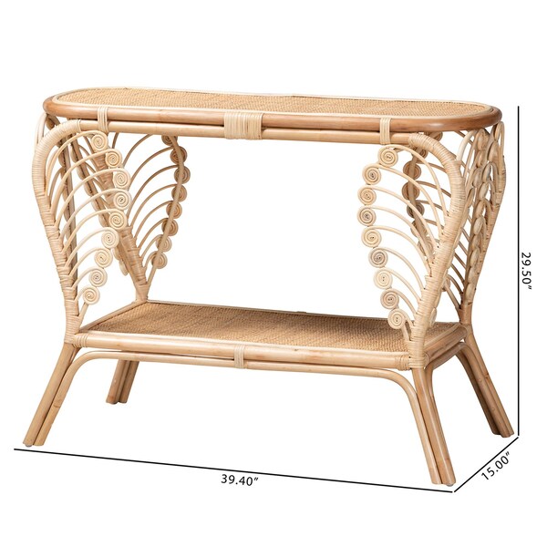 Baxton Studio Bastet Modern Bohemian Natural Brown Rattan 2-Tier Console Table - 232-13225-ZORO