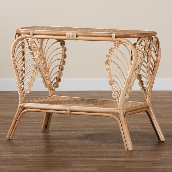 Baxton Studio Bastet Modern Bohemian Natural Brown Rattan 2-Tier Console Table - 232-13225-ZORO