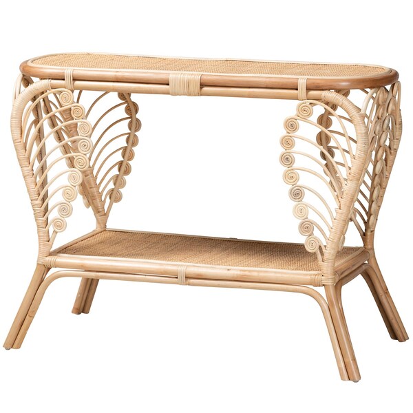 Baxton Studio Bastet Modern Bohemian Natural Brown Rattan 2-Tier Console Table - 232-13225-ZORO