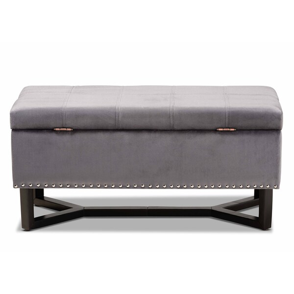 Baxton Studio Esther Modern and Contemporary Grey Velvet Fabric and Dark Brown Finished Wood Storage Ottoman - 178-11296-ZORO