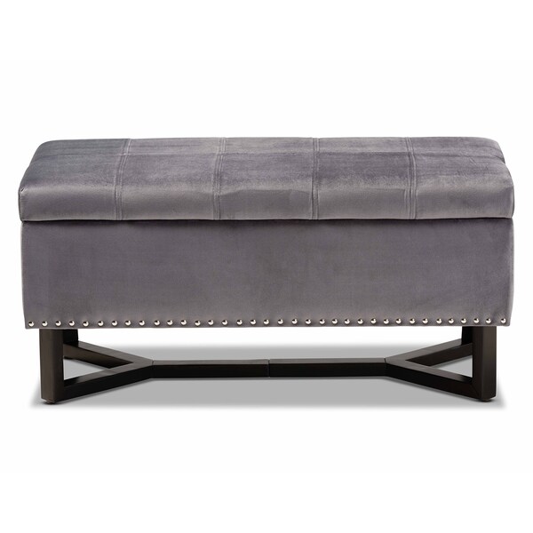 Baxton Studio Esther Modern and Contemporary Grey Velvet Fabric and Dark Brown Finished Wood Storage Ottoman - 178-11296-ZORO