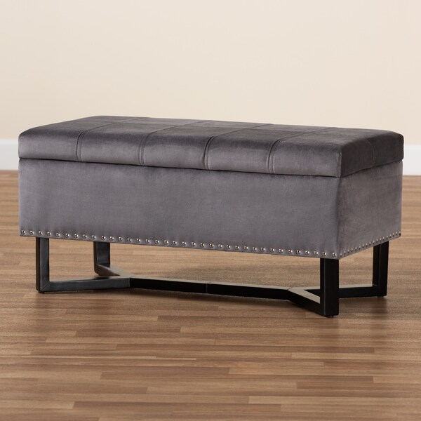 Baxton Studio Esther Modern and Contemporary Grey Velvet Fabric and Dark Brown Finished Wood Storage Ottoman - 178-11296-ZORO
