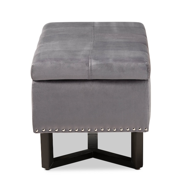 Baxton Studio Esther Modern and Contemporary Grey Velvet Fabric and Dark Brown Finished Wood Storage Ottoman - 178-11296-ZORO