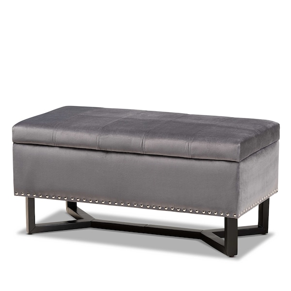 Baxton Studio Esther Modern and Contemporary Grey Velvet Fabric and Dark Brown Finished Wood Storage Ottoman - 178-11296-ZORO