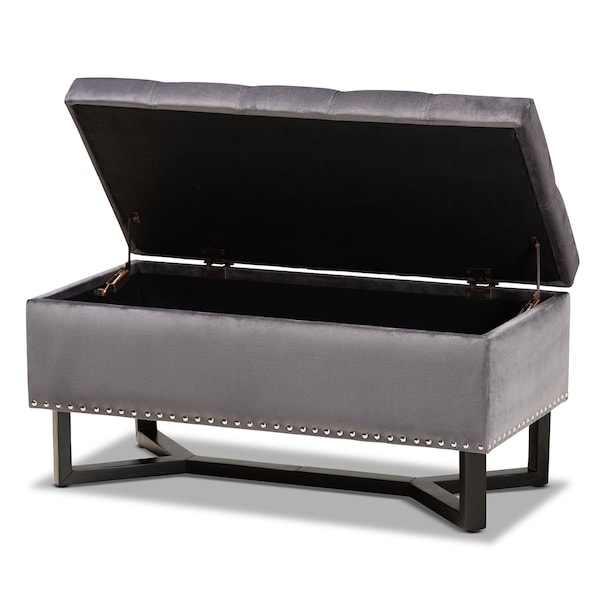 Baxton Studio Esther Modern and Contemporary Grey Velvet Fabric and Dark Brown Finished Wood Storage Ottoman - 178-11296-ZORO