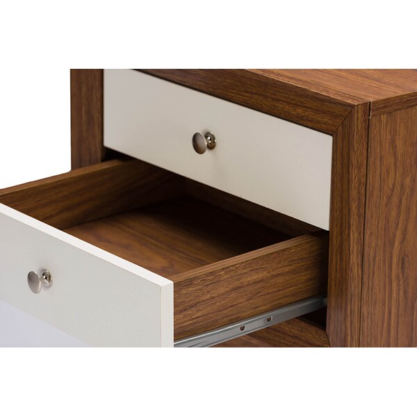 Baxton Studio Warwick Two-tone Walnut and White Modern Accent Table and Nightstand - 116-6226