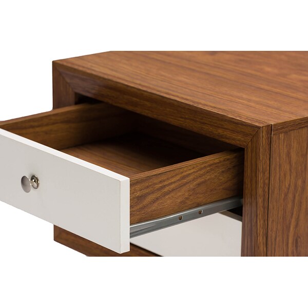 Baxton Studio Warwick Two-tone Walnut and White Modern Accent Table and Nightstand - 116-6226