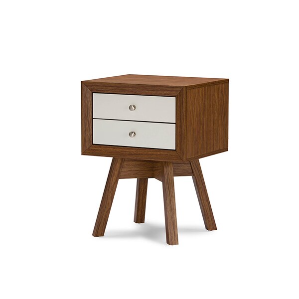 Baxton Studio Warwick Two-tone Walnut and White Modern Accent Table and Nightstand - 116-6226