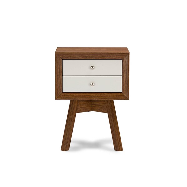 Baxton Studio Warwick Two-tone Walnut and White Modern Accent Table and Nightstand - 116-6226