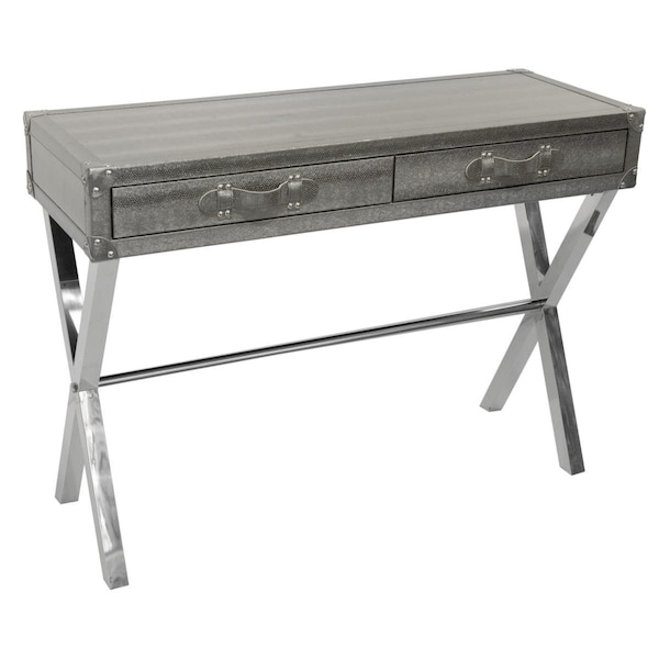 Sekkusu Furniture Silver Lizard Exotic Leather Console Table with Stainless Steel Legs K-D - SE2960899