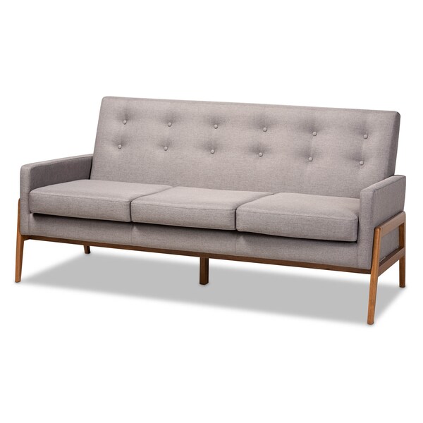 Baxton Studio Perris Mid-Century Light Grey Upholstered Walnut Finished Wood Sofa - 160-10252