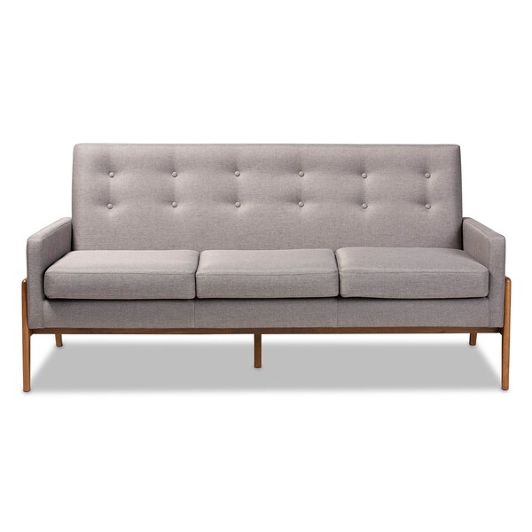 Baxton Studio Perris Mid-Century Light Grey Upholstered Walnut Finished Wood Sofa - 160-10252