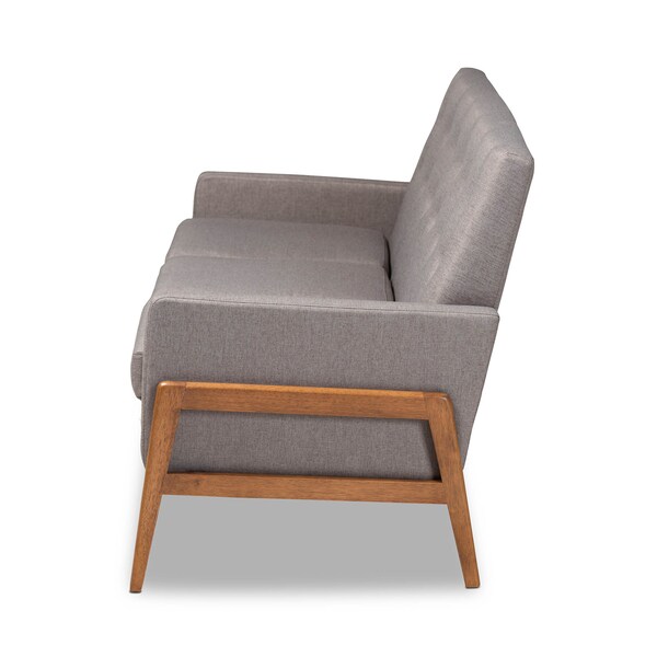 Baxton Studio Perris Mid-Century Light Grey Upholstered Walnut Finished Wood Sofa - 160-10252