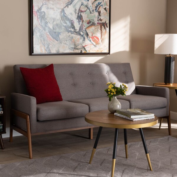 Baxton Studio Perris Mid-Century Light Grey Upholstered Walnut Finished Wood Sofa - 160-10252