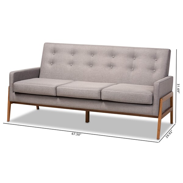 Baxton Studio Perris Mid-Century Light Grey Upholstered Walnut Finished Wood Sofa - 160-10252