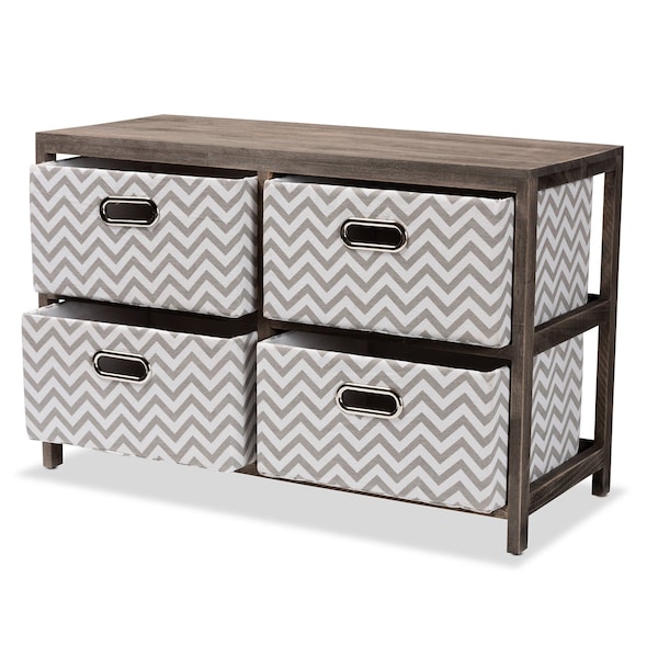 Baxton Studio Jorah ModernGrey and White Fabric Upholstered Greywashed Wood 4-Basket Storage Unit - 198-12288-ZORO