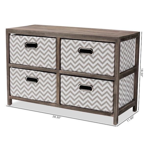 Baxton Studio Jorah ModernGrey and White Fabric Upholstered Greywashed Wood 4-Basket Storage Unit - 198-12288-ZORO