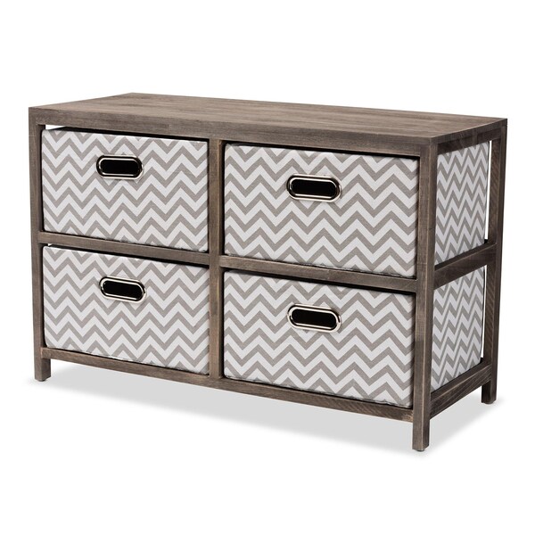 Baxton Studio Jorah ModernGrey and White Fabric Upholstered Greywashed Wood 4-Basket Storage Unit - 198-12288-ZORO