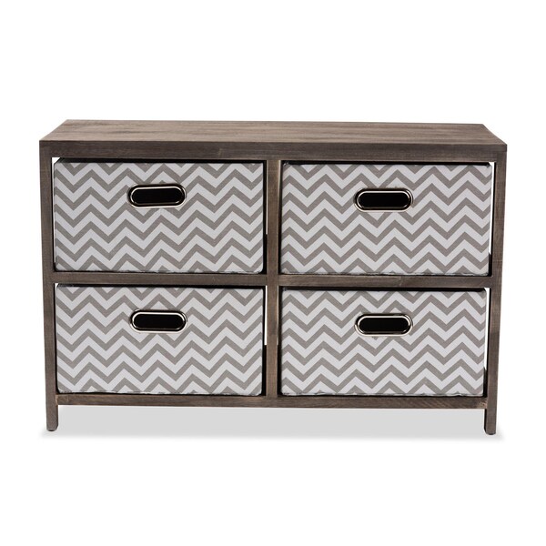Baxton Studio Jorah ModernGrey and White Fabric Upholstered Greywashed Wood 4-Basket Storage Unit - 198-12288-ZORO