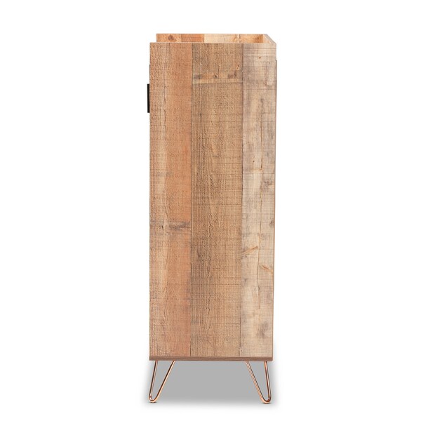 Baxton Studio Mathis Modern Rustic Brown Finished Wood and Rose Gold Finished Metal Wine Storage Cabinet - 178-11227-ZORO