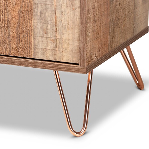 Baxton Studio Mathis Modern Rustic Brown Finished Wood and Rose Gold Finished Metal Wine Storage Cabinet - 178-11227-ZORO