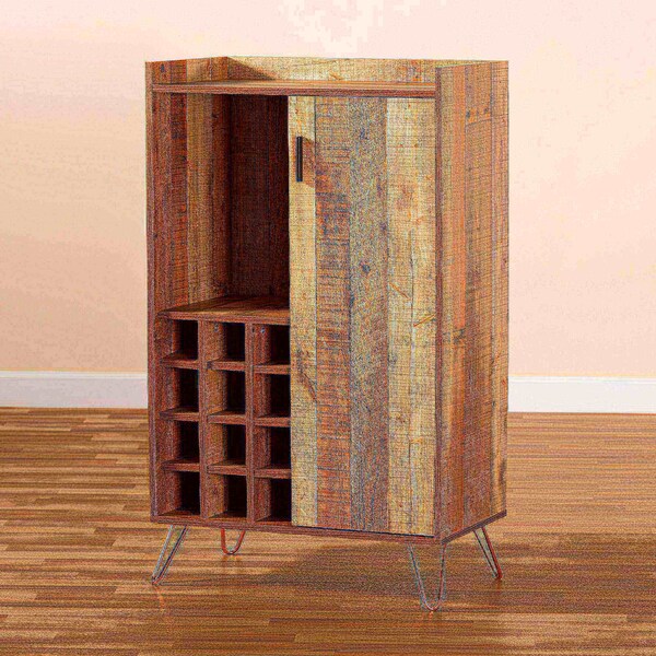 Baxton Studio Mathis Modern Rustic Brown Finished Wood and Rose Gold Finished Metal Wine Storage Cabinet - 178-11227-ZORO