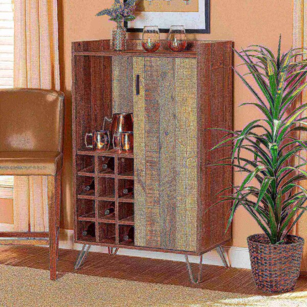 Baxton Studio Mathis Modern Rustic Brown Finished Wood and Rose Gold Finished Metal Wine Storage Cabinet - 178-11227-ZORO