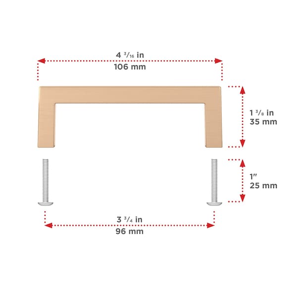 Richelieu Lambton Collection 3 3/4-inch (96 mm) Champagne Bronze Modern Rectangular Cabinet Pull - BP87396CHBRZ