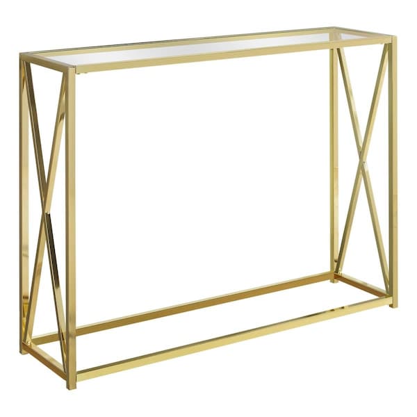 Daphnes Dinnette 42 in. Clear & Gold Metal Accent Table with Tempered Glass - DA2618179