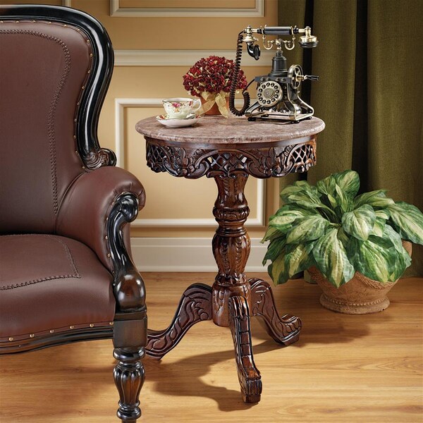 Design Toscano Chantret Marble-Topped Hardwood Pedestal Table - DY120703