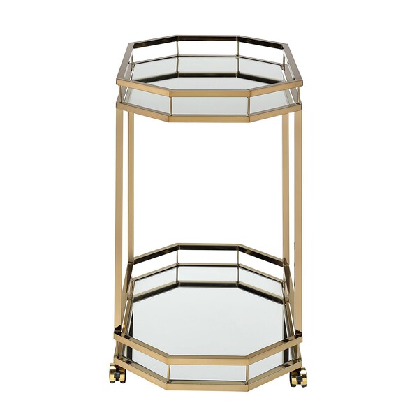 Acme Metal Frame Serving Cart with Bottom Shelf in Gold and Mirrored - ER-0157GD