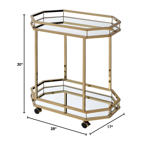 Acme Metal Frame Serving Cart with Bottom Shelf in Gold and Mirrored - ER-0157GD