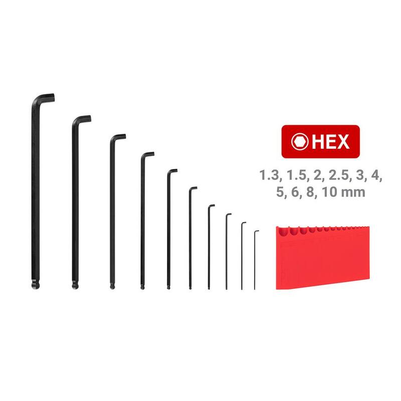 TEKTON Short Arm Ball End Hex L- Key Set with Holder, 10-Piece (1.3 mm to 10 mm) - KLX91212